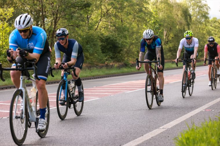 Group of cyclists on the bike course